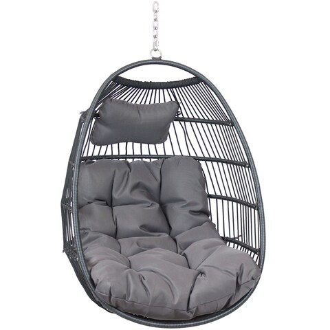Sunnydaze Julia Hanging Egg Chair with Gray Cushions - 44 Inches Tall