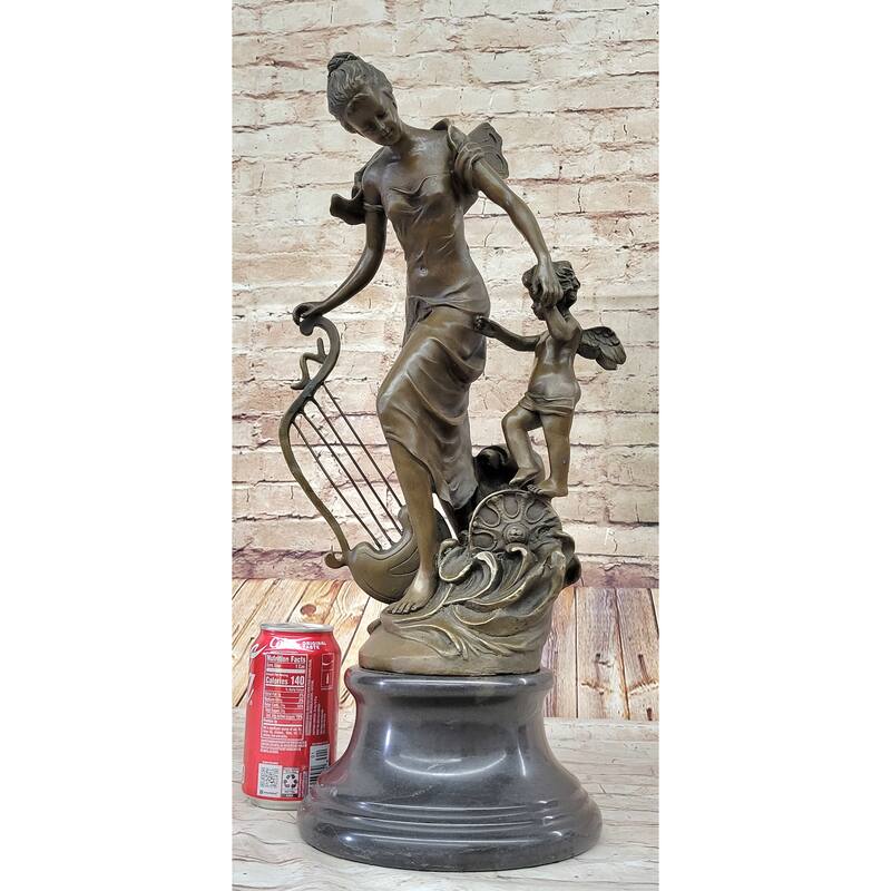 Fantasy Winged Fairy With Mythical Puti Baby Angel Sculpture Signed Moreau Decor