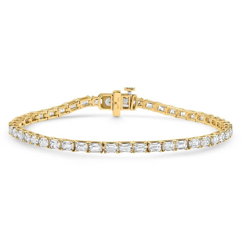Bliss Diamond 7Ct Emerald Cut Diamond Tennis Bracelet 7" Yellow Gold