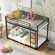 preview thumbnail 3 of 11, Black Twin over Twin Size Metal Low Bunk Bed with Ladder & Fence
