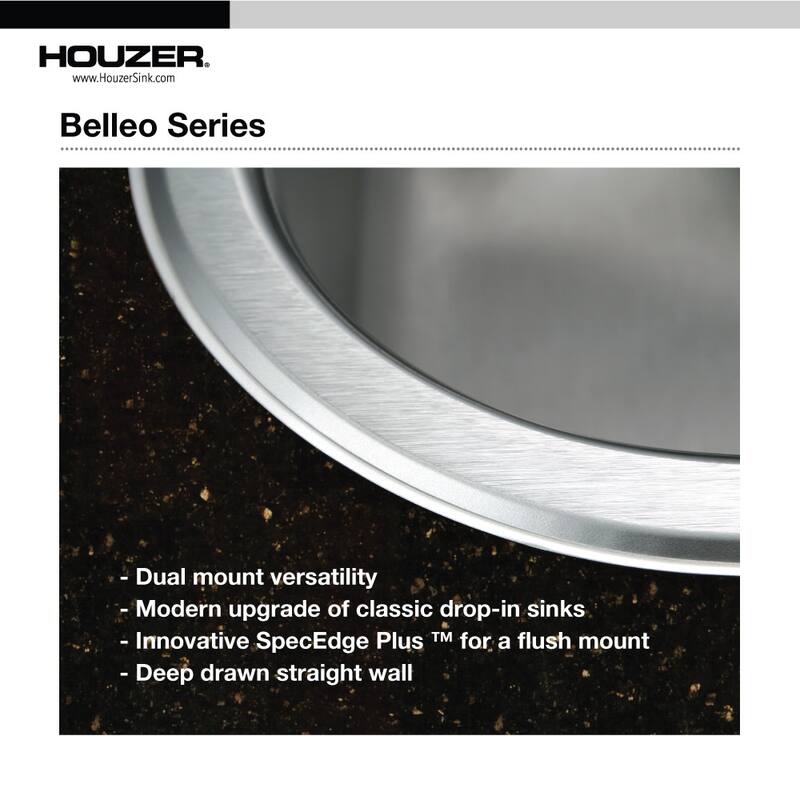 Houzer Belleo 32" Drop In Double Basin Stainless Steel Kitchen Sink - Stainless Steel