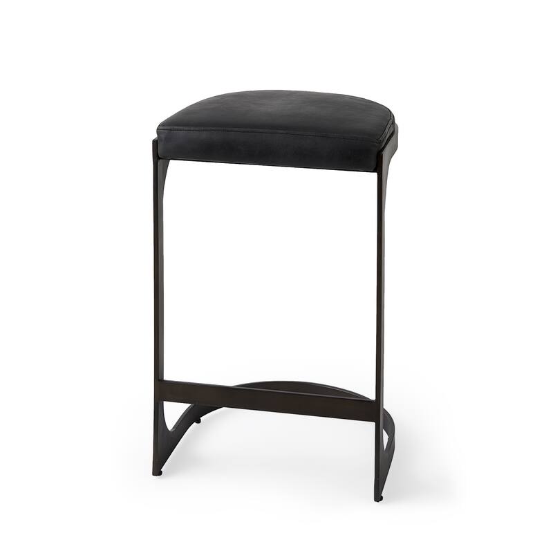 Tyson Black Genuine Leather with Dark Gray Metal Frame Counter Stool