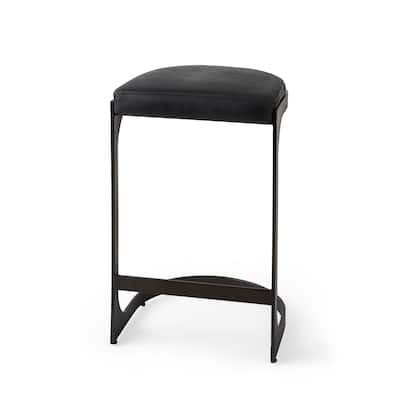 Tyson Black Genuine Leather with Dark Gray Metal Frame Counter Stool