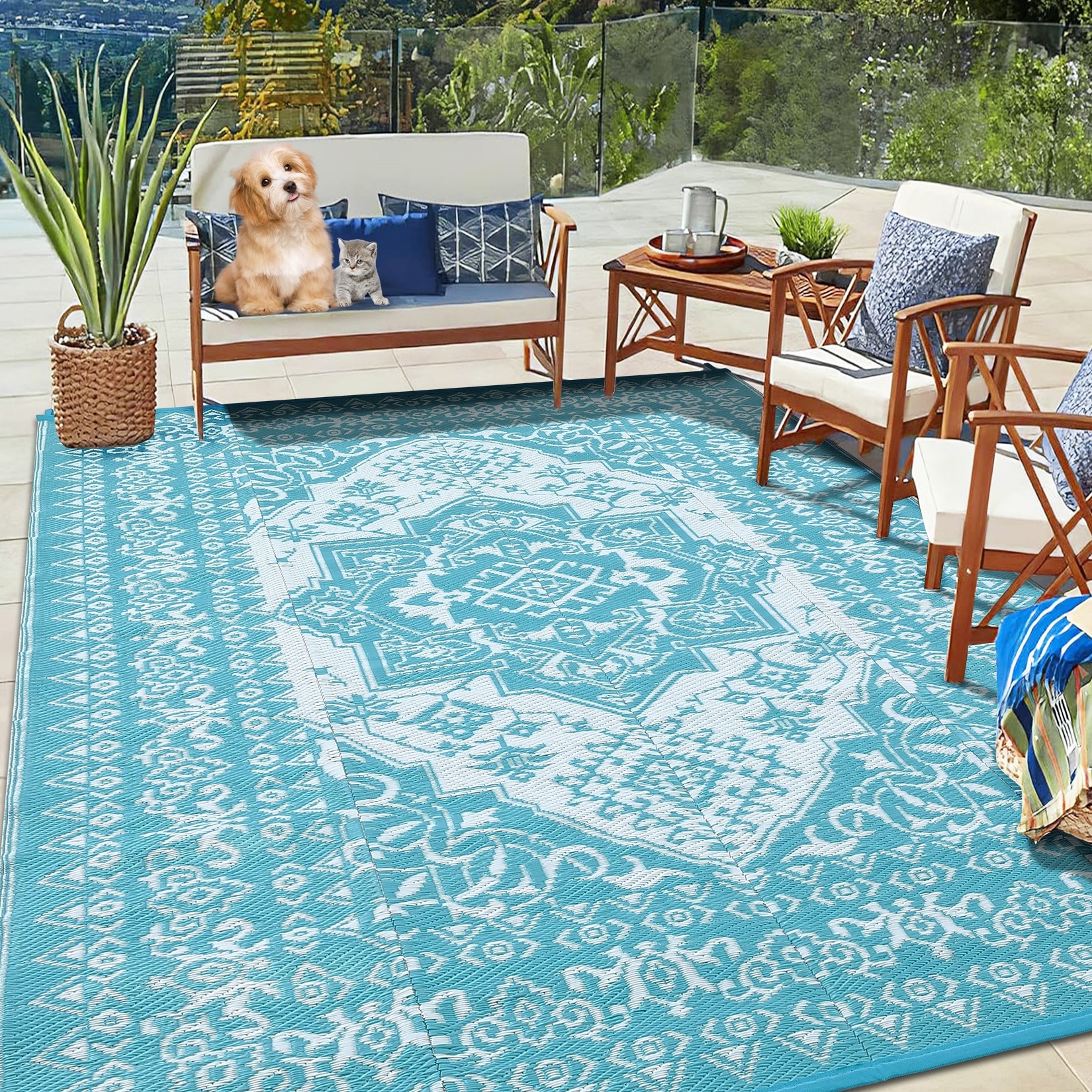Garvee Vintage Medallion Outdoor Rug - Overstock - 42983362