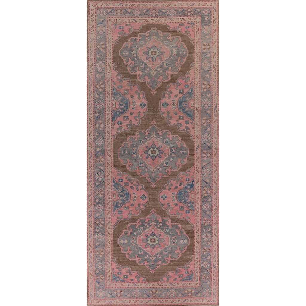 Hand Knotted Oriental 100% Wool Carpet Transitional All-Over Pink Oushak Area Rug - 16' 11'' X 6' 10''
