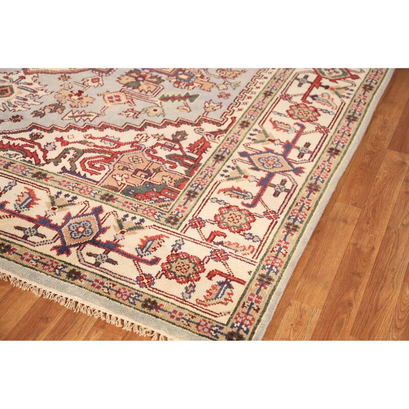 Geometric Traditional Heriz Serapi Indian Rug Handmade Wool Carpet - 7'11" x 9'10"