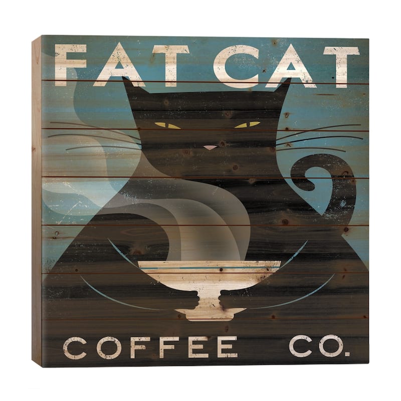 Fat Cat Coffee Co. Print On Wood by Ryan Fowler - Multi-Color - 26x26x1.5