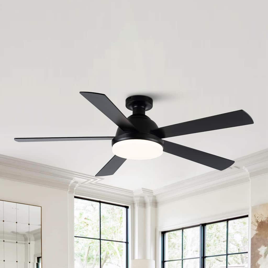 52" Rustic Plywood Reversible Flush Mount Smart Dimmable Ceiling Fan with Light and APP Control