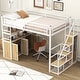 preview thumbnail 2 of 28, Full Size Metal Loft Bed with Storage Staircase and Open Wardrobe, Multifunctional Bed Frame with Shelves and Lockers