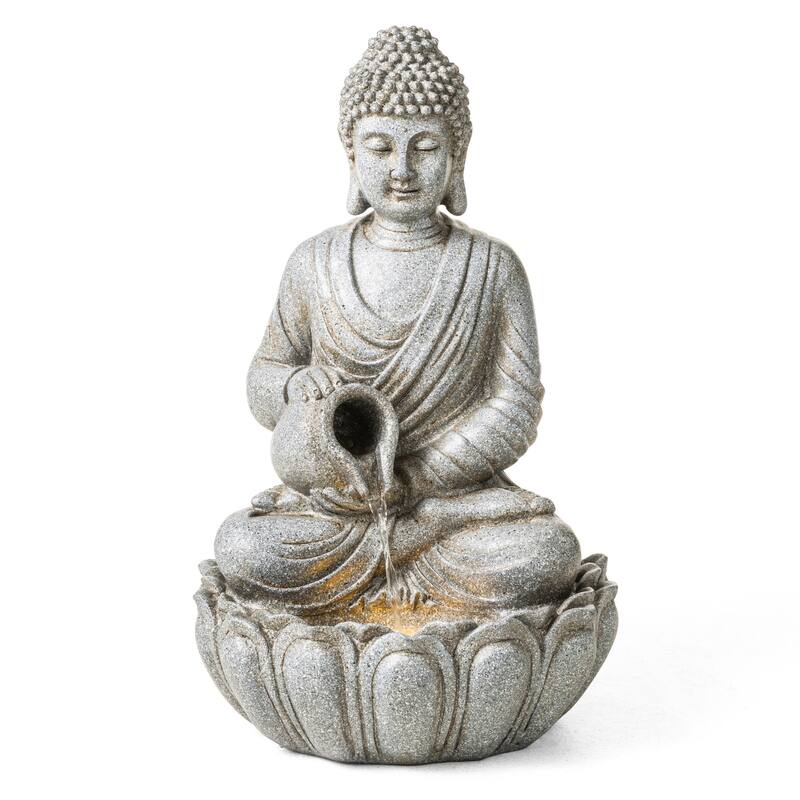 Glitzhome Polyresin Meditating Buddha Frog/Elephant Statue Outdoor Water Fountain with LED Lights