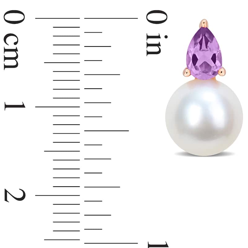 Miadora 3/4ct TGW Amethyst and 8.5-9mm Cultured Freshwater Pearl Earrings Rose Silver - 15.5 mm x 8.7 mm x 8.7 mm