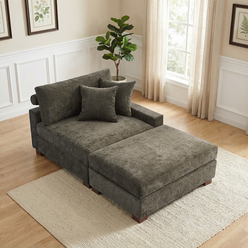 Plush Chenille Single Modular Sectional Sofa Chaise with Pillows