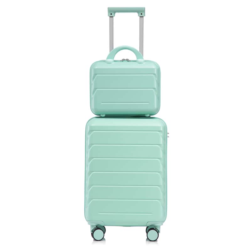 14"/20" 2-Piece, Modern Luggage Sets with Makeup Case, Spinner Wheel and Combination Lock, for Boarding Travel, Mint Green