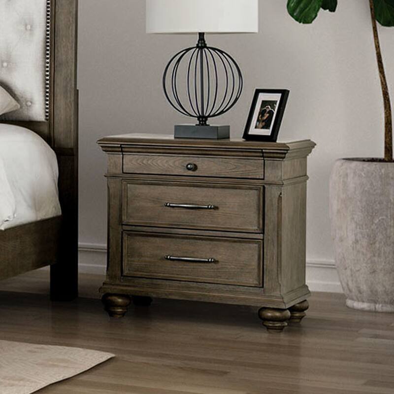 Furniture of America Rubb Aged Oak Wood 3-Drawer Nightstand - Aged Oak