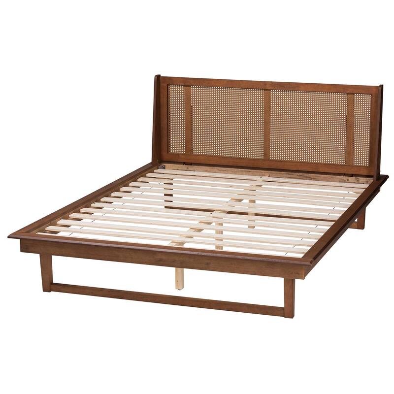 Aveena Mid-Century Modern Walnut Brown Finished Wood Platform Bed