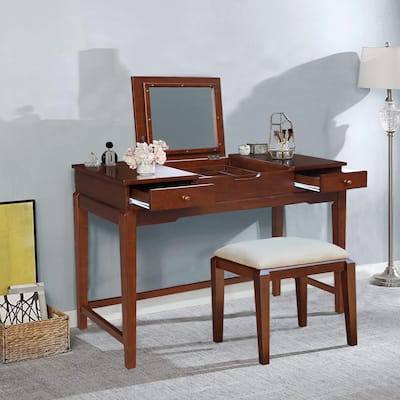 Solid Wood Vanity Table with Vanity Bench (Espresso Finish)