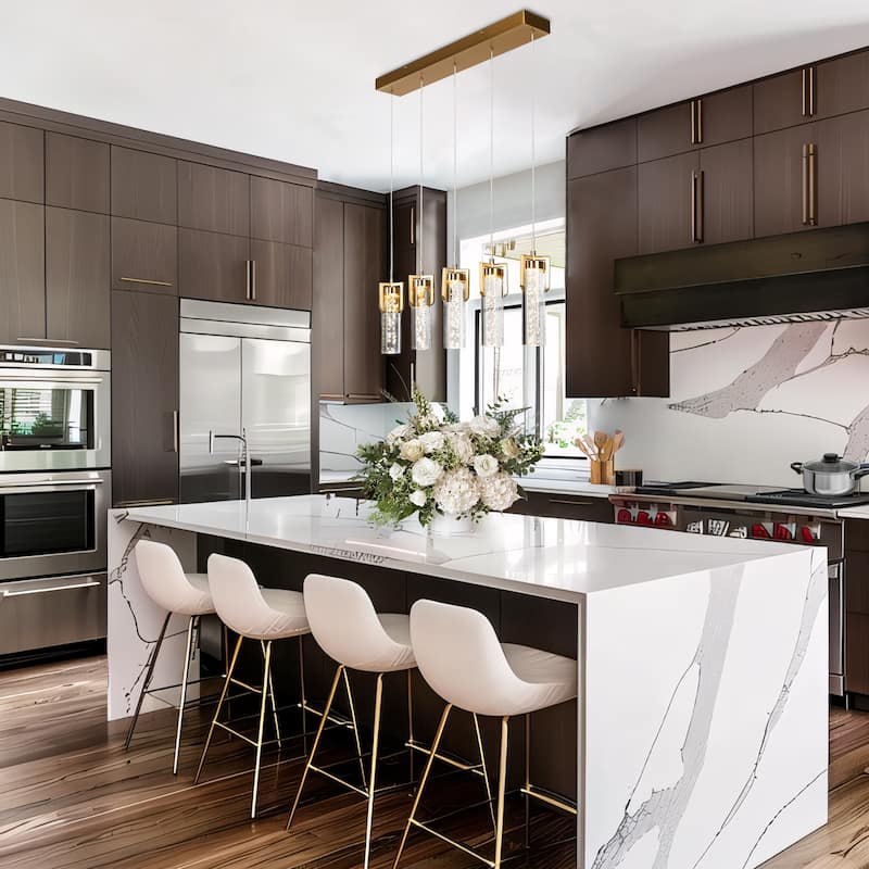 Modern 5-Light Fixture Gold Brass Linear LED Chandelier Acrylic Kitchen Island Light for Dining Room - 28.9" × 10.6" × 4.3"