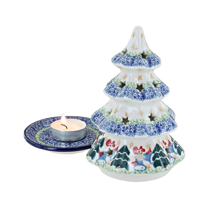 Blue Rose Polish Pottery 512 Ceramika Artystyczna Small Christmas Tree Luminary