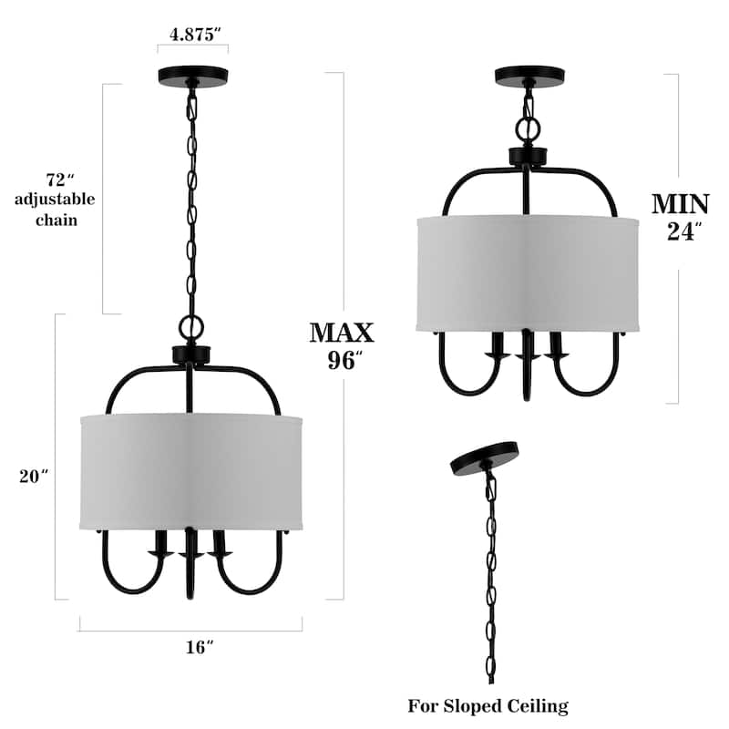 SAFAVIEH Lighting Javorina 3-Light Led Adjustable Pendant. - 16" W x 16" L x 24-96" H - 16Wx16Dx96H