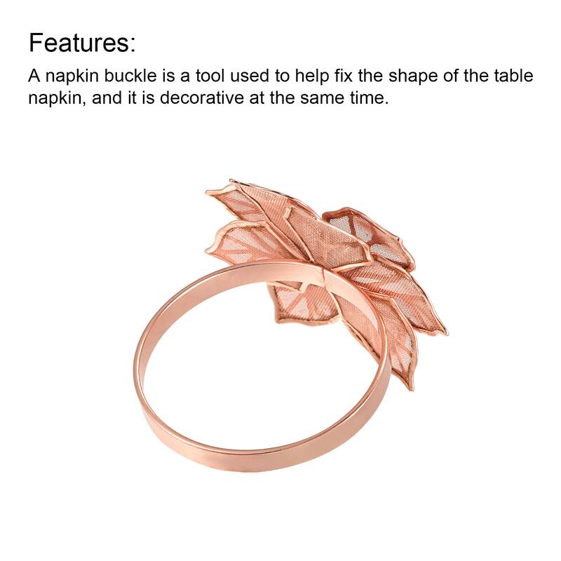 Napkin Rings, 6pcs 38mm ID Alloy Hollow Flower Napkin Buckles, Rose Gold