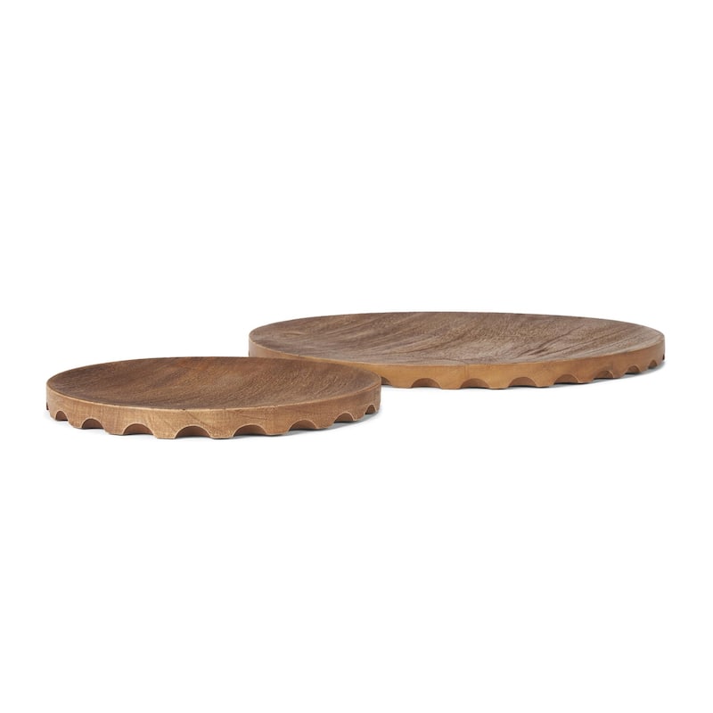 Waverly Round Light Brown Wood Scalloped Edged Trays - 18.0L x 18.0W x 1.0H