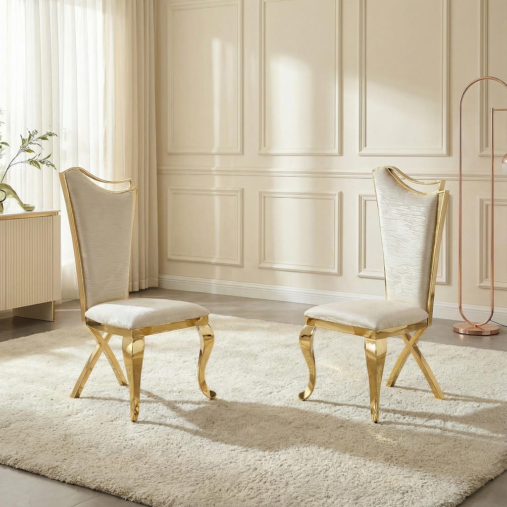 Gorgeous Streamlined White PU Stainless Steel Dining Chair - Set of 2