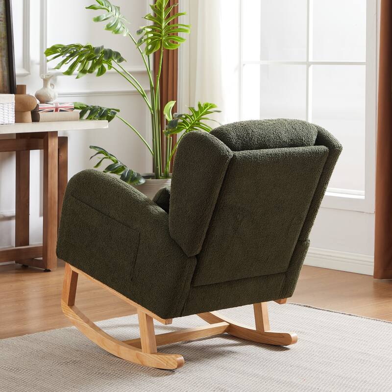 Modern Accent High Backrest Living Room Lounge Arm Rocking Chair, Two Side Pocket