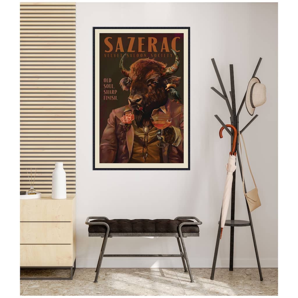 Kate and Laurel WG Sazerac Bison Buffalo by The Whiskey Ginger Framed Canvas Wall Art Print