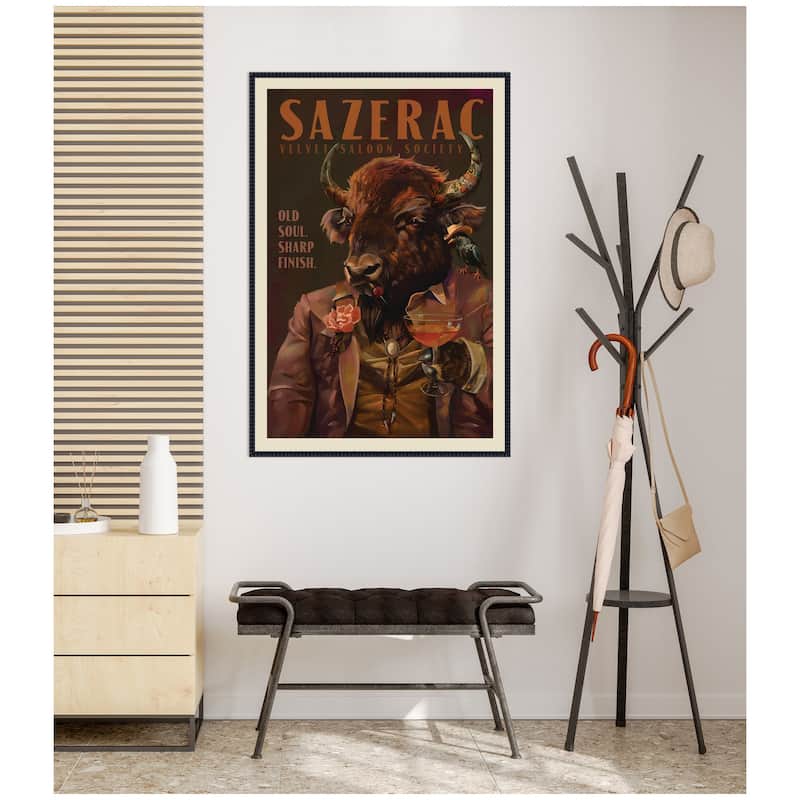 Kate and Laurel WG Sazerac Bison Buffalo by The Whiskey Ginger Framed Canvas Wall Art Print