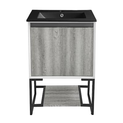 Marseille 24 In. Gray Oak Bathroom Vanity With Black Ceramic Sink Top