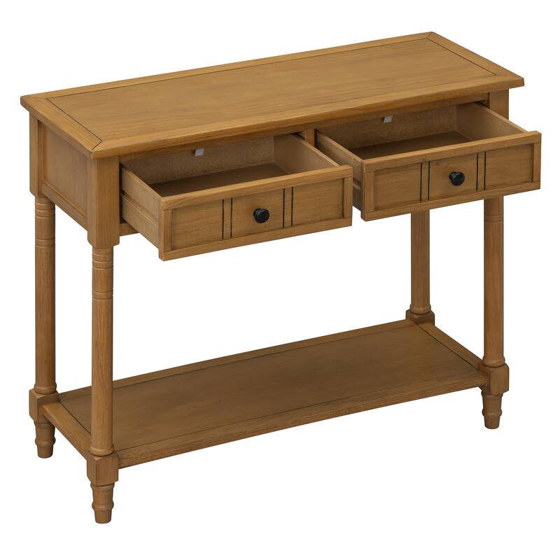 2 Tier Narrow Console Table Entryway Side Table with 2 Drawers and Bottom Storage Shelf