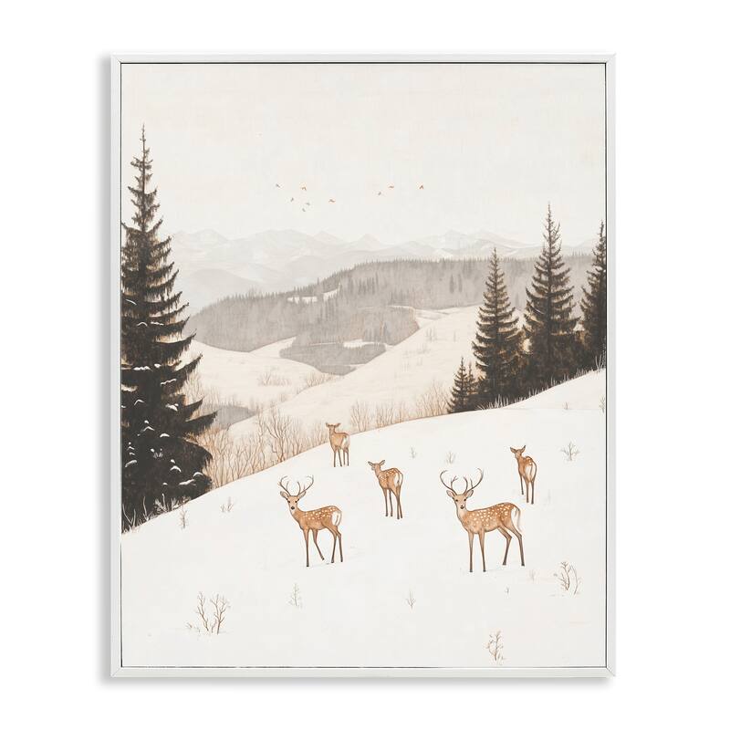 Stupell Winter Deer Mountain View Framed Giclee Art Design By Arlington Prints - 24 x 30 - White