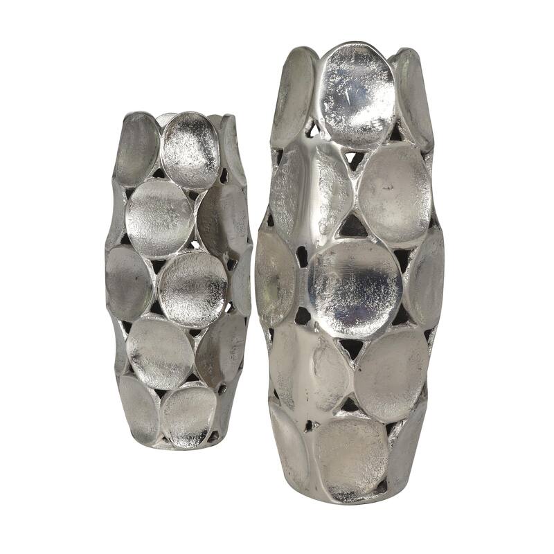 Aluminum Metal Geometric Open Framed Decorative Vase with Circular Plates - Set of 2 Gold or Silver - Roche River Decor