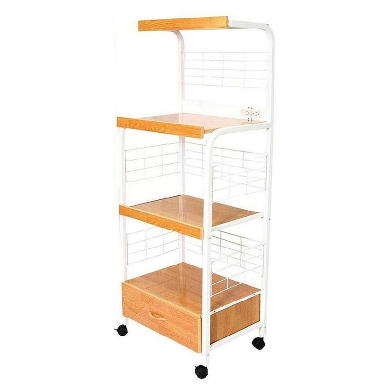 59.5" Tall 3-Tier Microwave Kitchen Cart With Drawer And Outlet(no include stool)