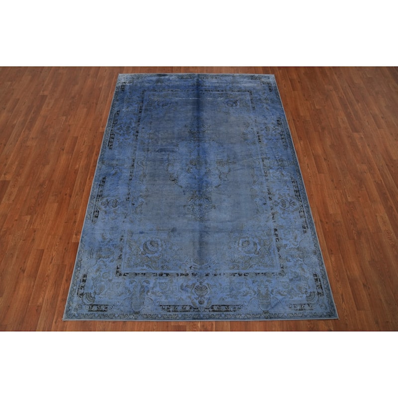 Machine Made Oriental Polyester Carpet Traditional Medallion Navy Blue & Blues Tabriz Area Rug - 7' 5'' X 5' 2''