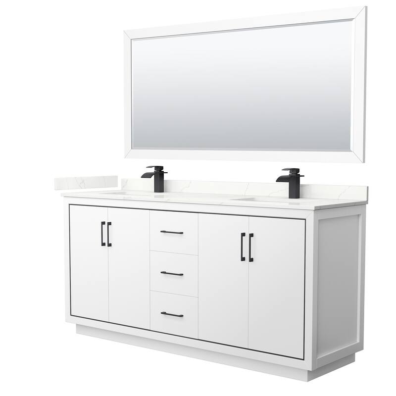 Wyndham Collection WCF111172D-QTZ-UNSM70 Icon 72" Free Standing Double - White / Giotto Quartz Top / Matte Black Hardware
