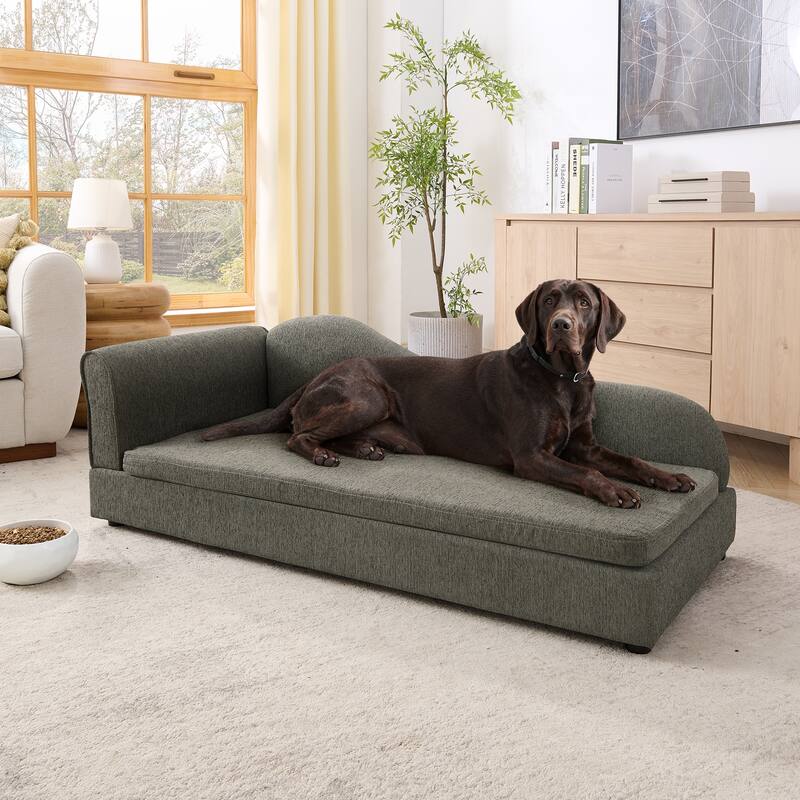 Oversized Pet Sofa, Elegant Modern Linen Fabric Elevated Dog Sofa Bed, Oversized Rectangular Pet Bed with Backrest & Armrest - Grey