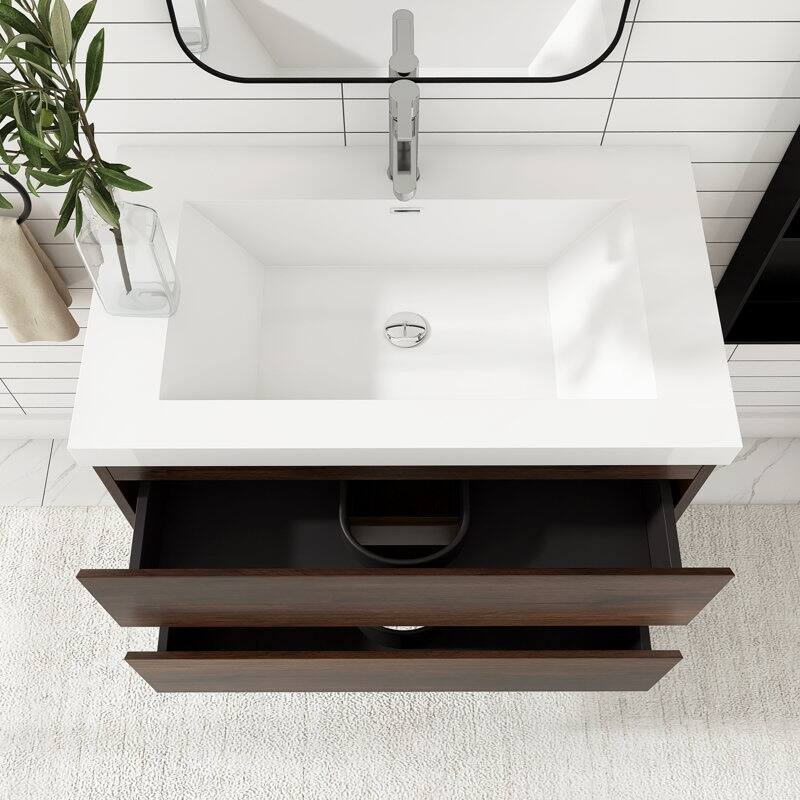 24"/30"/36"/48" Wall-Mounted 2-drawer Bathroom Vanity Set with Integrated Resin Sink