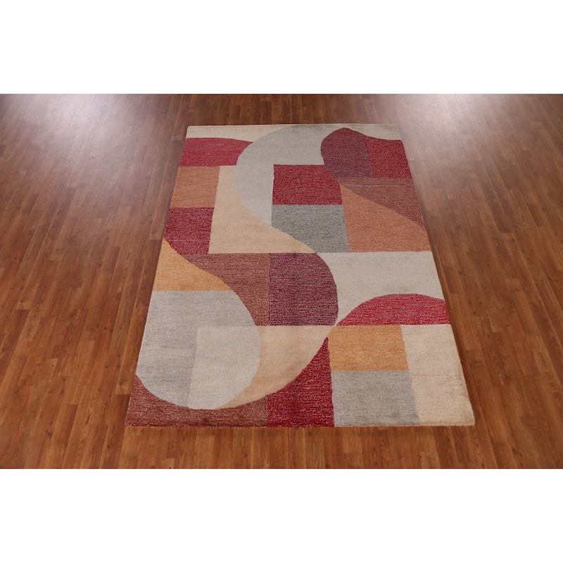 Contemporary Gabbeh Indian Rug Modern Geometric Handmade Wool Carpet - 5'3" x 7'7"