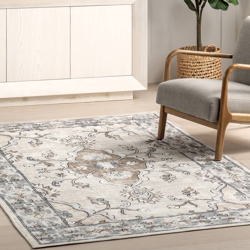 Nuloom Adair SpinClean Traditional Floral Machine Washable Area Rug