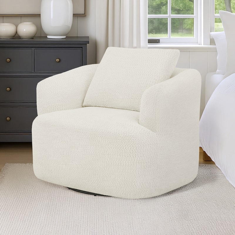 Upholstered Swivel Barrel Chair with Pillow - Beige