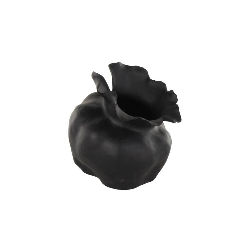 Ceramic Abstract Wide Rounded Floral Shaped Vase with Petal Rim - White or Black - Roche River Decor