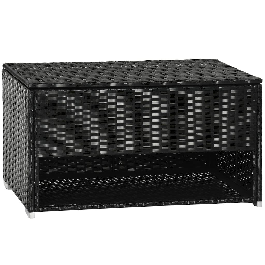 Outsunny Outdoor Deck Box & Shoe Storage, PE Rattan Wicker Towel Rack with Liner