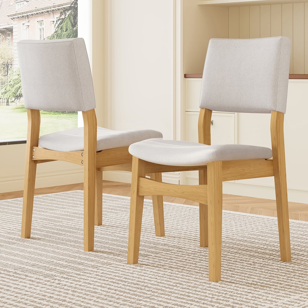 Upholstered Stackable Dining Chairs Set of 2 - Linen Fabric Seat & Backrest, Solid Wood Frame, Rustic Kitchen Chairs