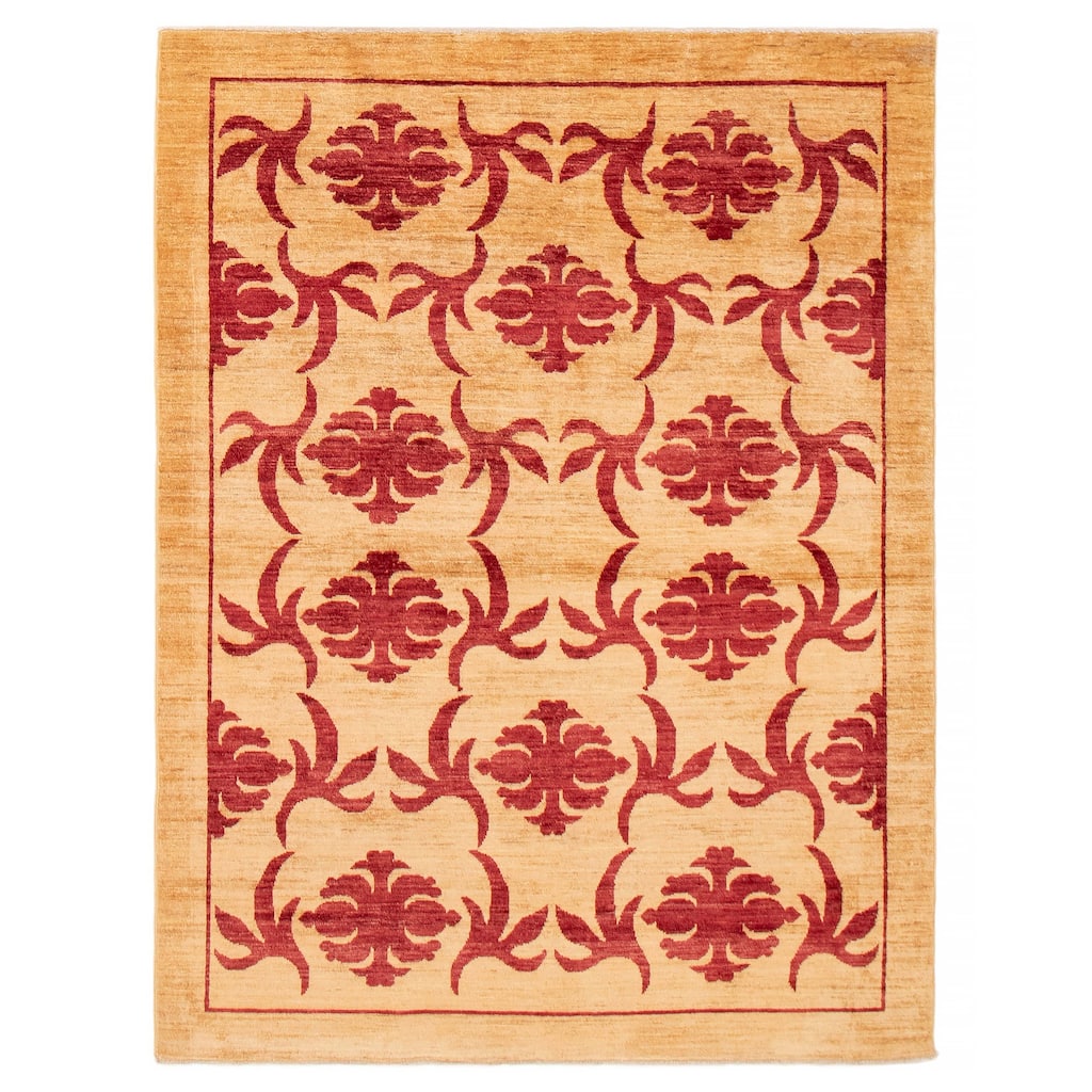 ECARPETGALLERY Hand-knotted Finest Peshawar Ziegler Gold Wool Rug - 4'9 x 6'7