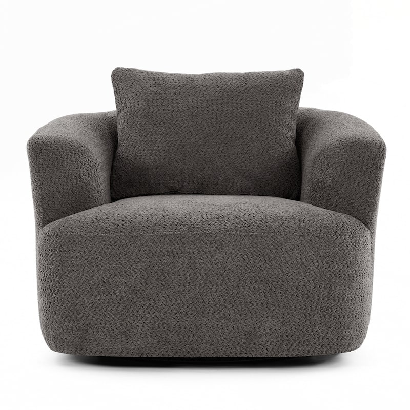 Upholstered Swivel Barrel Sofa Chair with a Throw Pillow