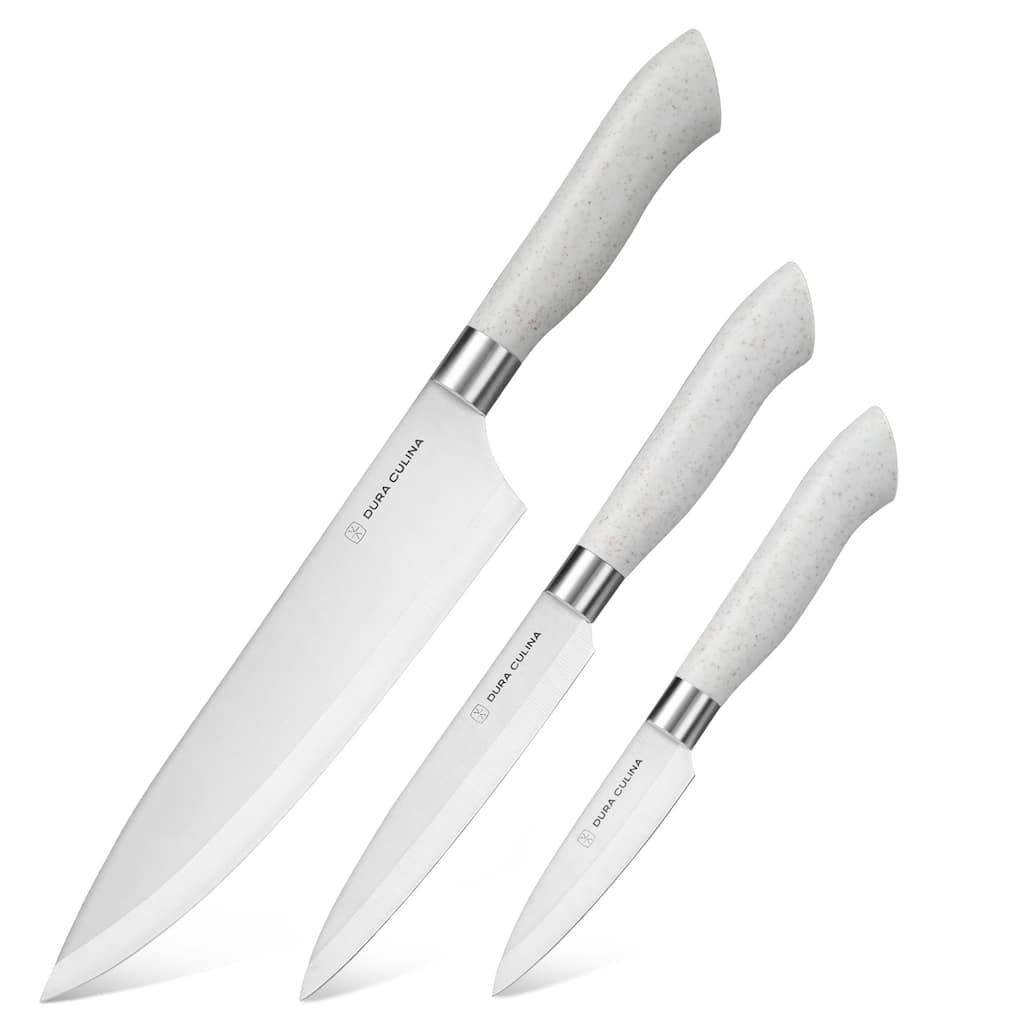 Dura Living EcoCut 3-Piece Kitchen Knife Set - High Carbon Stainless Steel Blades, Eco-Friendly Handles with Sheaths