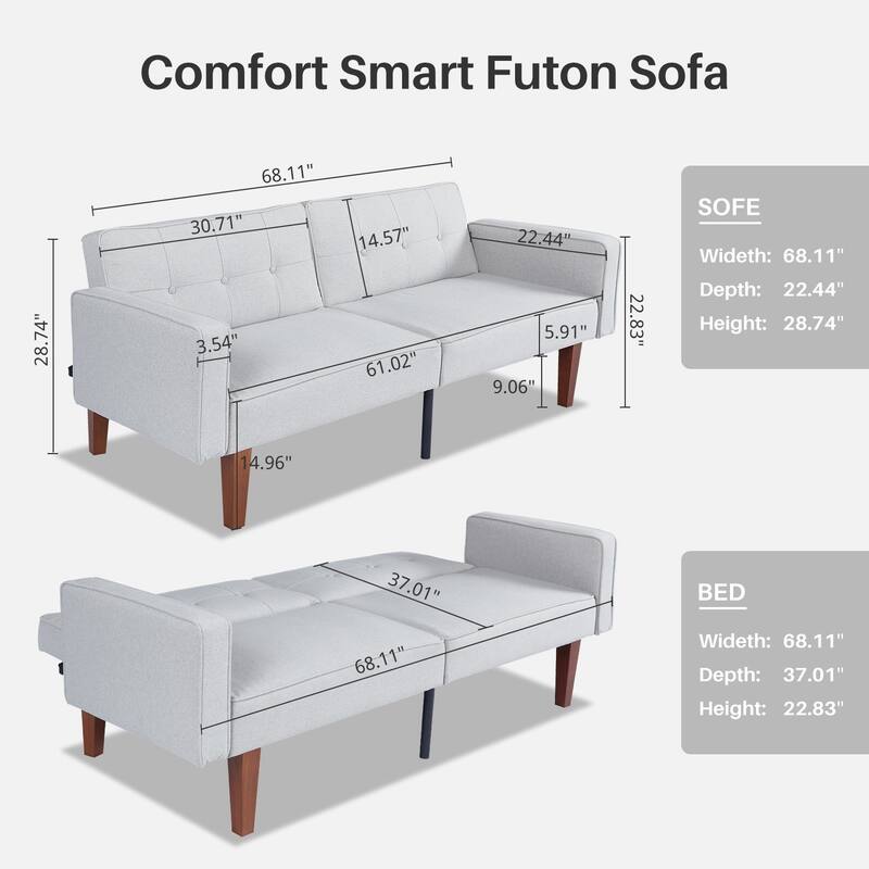 Convertible Sofa Bed Adjustable PU Leather Couch Sleeper Modern Recliner Reversible Loveseat Folding Daybed Guest Bed