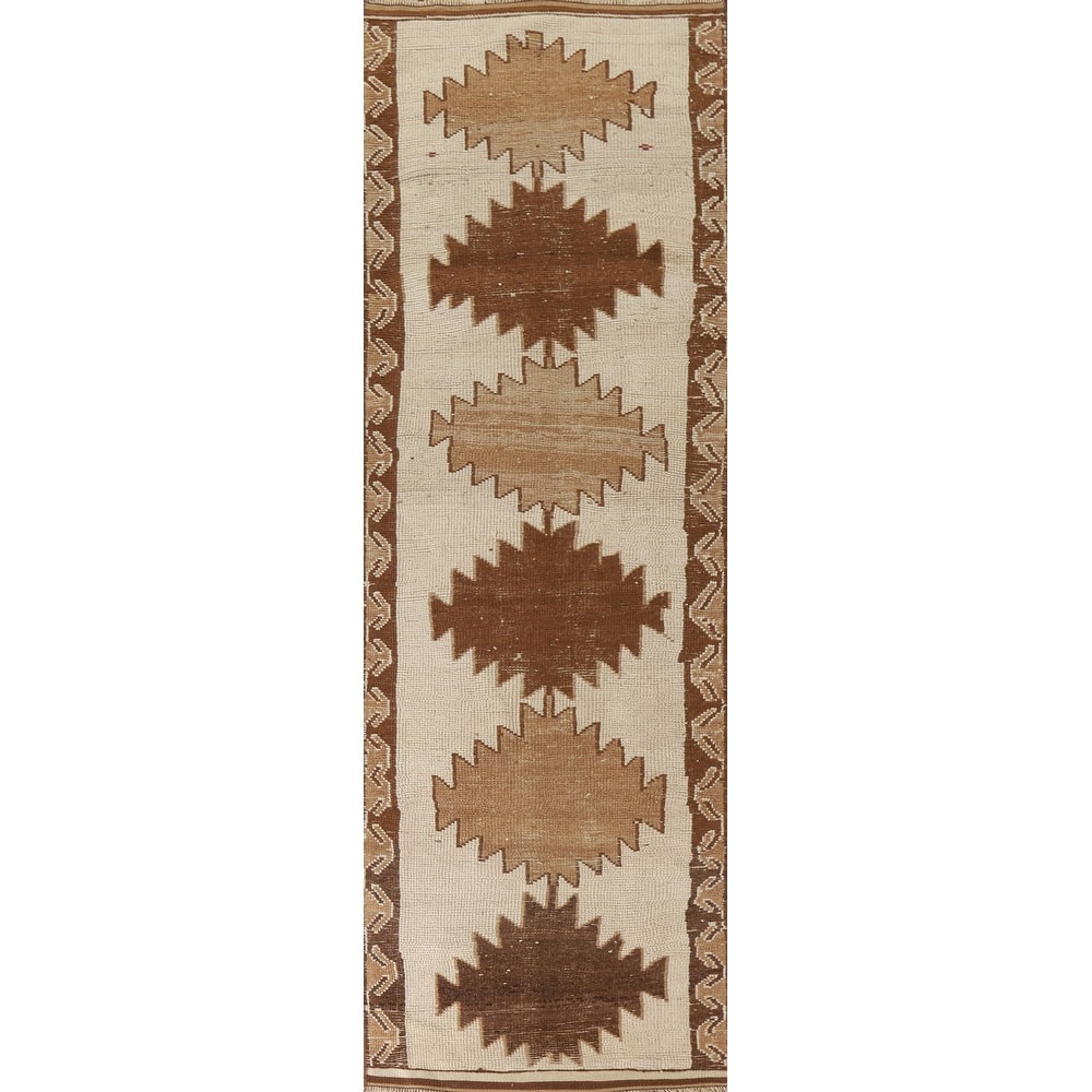 Anatolian Turkish Runner Rug Handmade Beige Wool Carpet - 3'4"x 12'7"