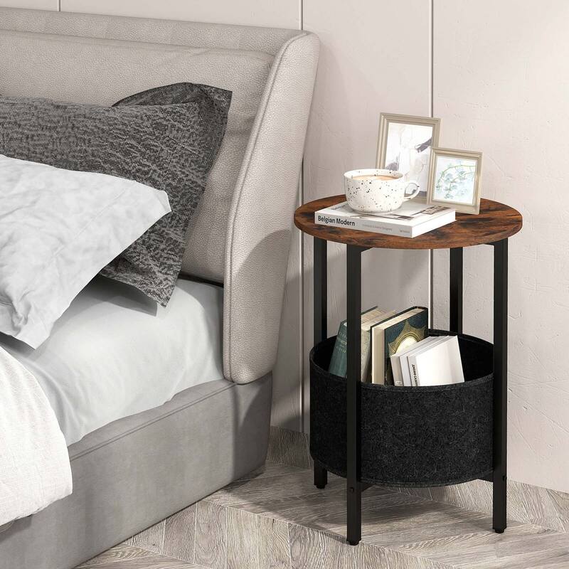 Costway 1/2 PCS Round End Table with Felt Storage Basket Sturdy Metal